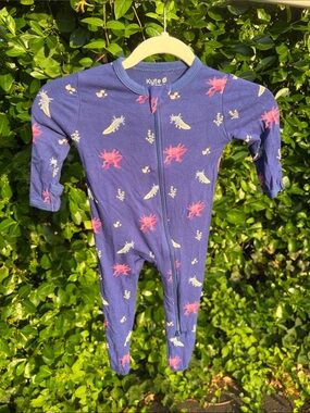 Kyte BABY 0-3 Navy Axolotl Zip One-Piece with Pink and Cream Accents